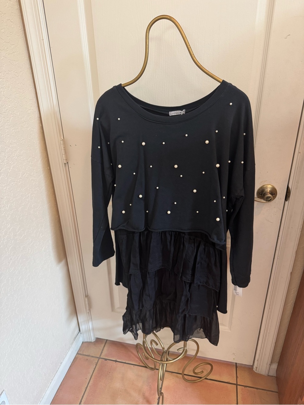Shyloh Black embellished dress with faux pearl studs